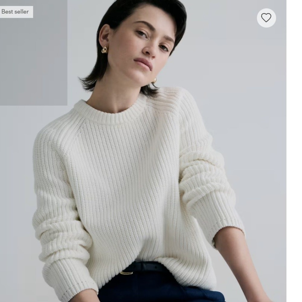Quince Ivory 100% Organic Cotton Fisherman Crew Sweater Small DYKFL005